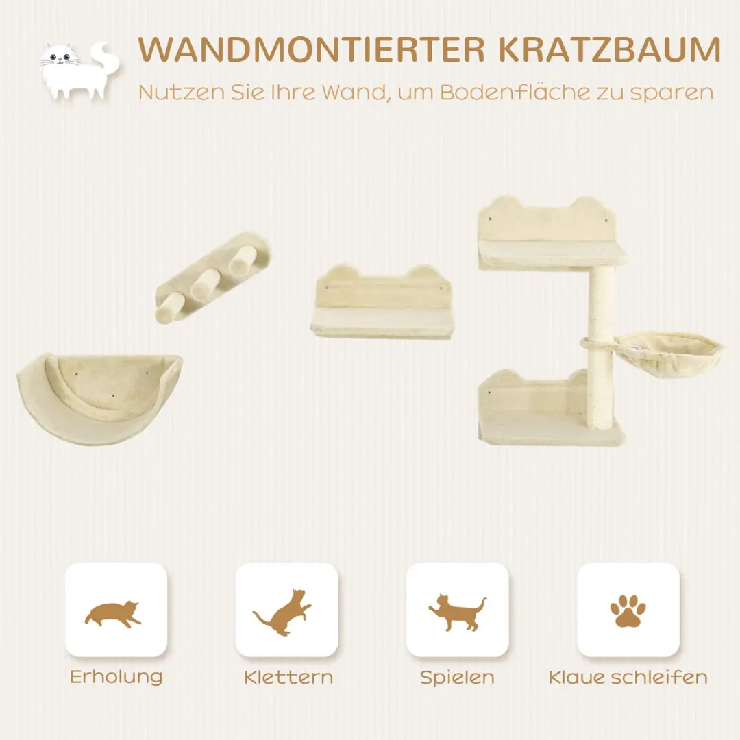 Pawhut Katten Klimwand Beige - 4 Niveaus - 3 Ligplekken