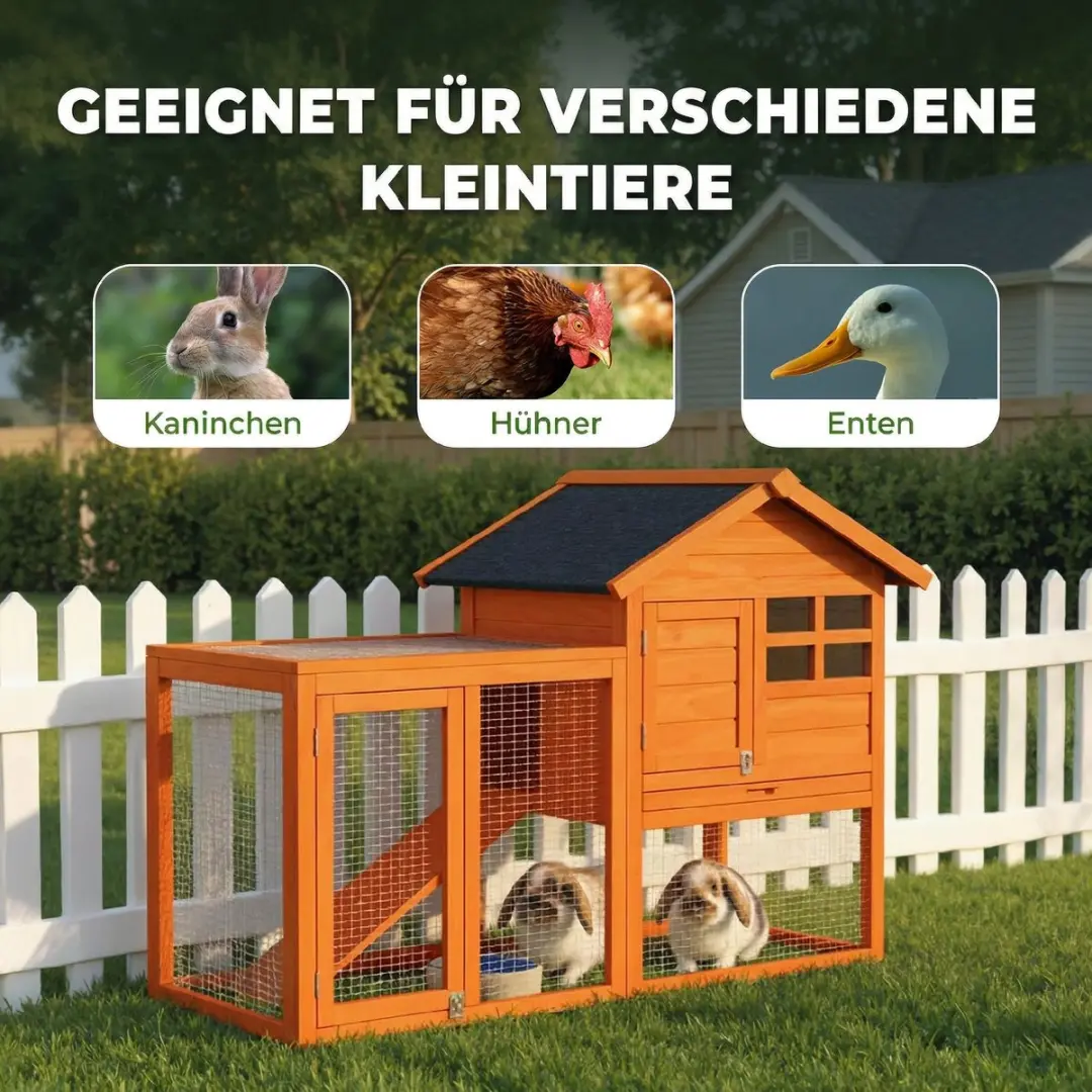 Pawhut Konijnenhok Oranje - 2-Verdiepingen 123,5x62,6x92,5cm