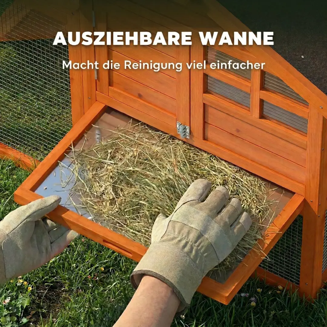 Pawhut Konijnenhok Oranje - 2-Verdiepingen 123,5x62,6x92,5cm - afbeelding 6 van 6
