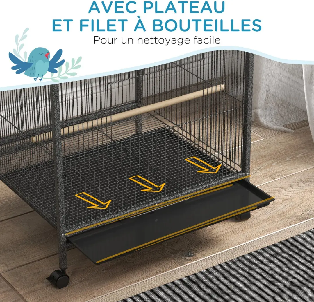Pawhut Vogelkooi Staal 48x46x74cm - Zwart
