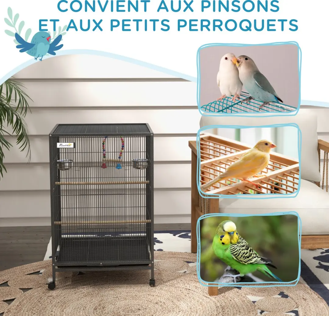 Pawhut Vogelkooi Staal 48x46x74cm - Zwart