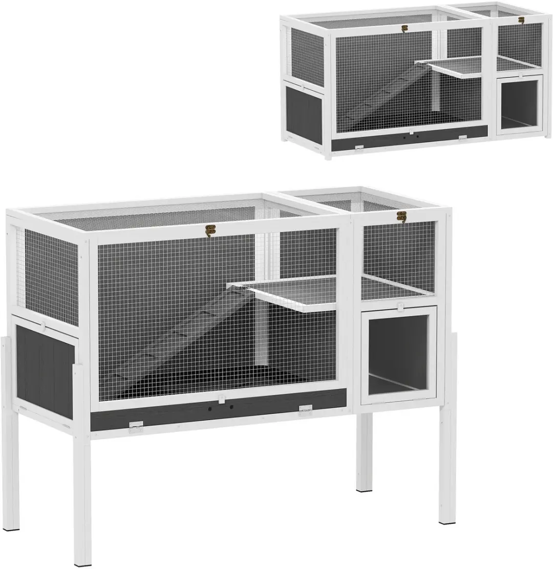Pawhut Konijnenhok Sparrenhout 120x53x93cm