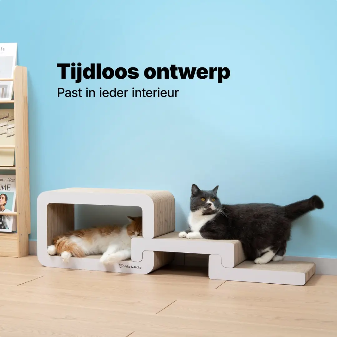 Jake and Jacky Krabkarton voor Katten 116x33x24cm - Trap Wit - 4 Ligplekken