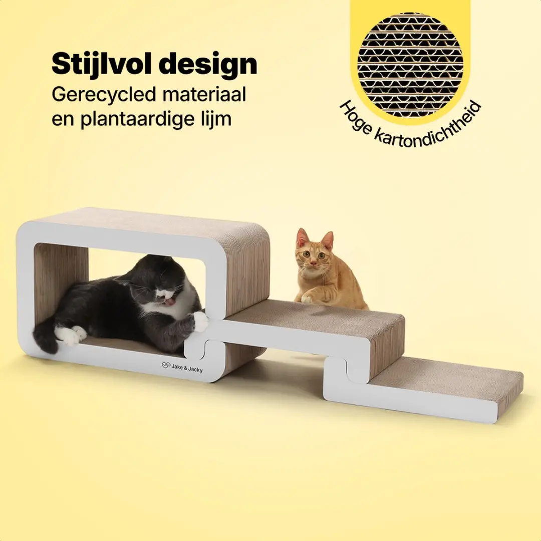 Jake and Jacky Krabkarton voor Katten 116x33x24cm - Trap Wit - 4 Ligplekken