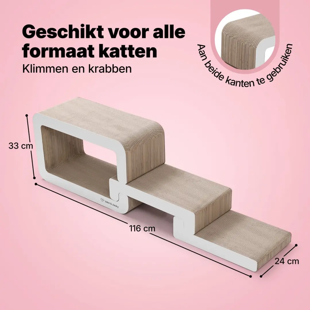 Jake and Jacky Krabkarton voor Katten 116x33x24cm - Trap Wit - 4 Ligplekken