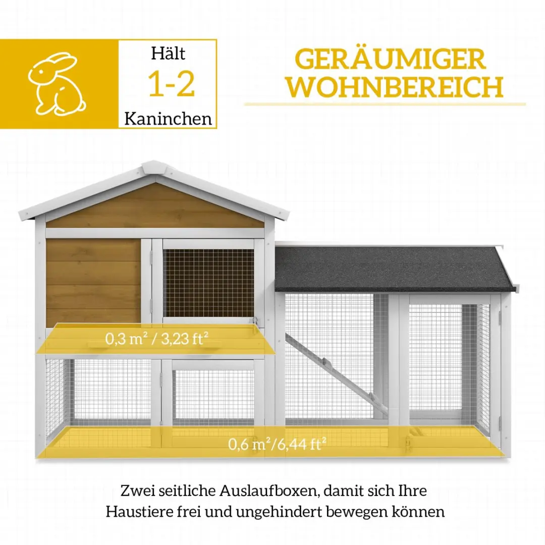 Pawhut Konijnenhok 2-Verdiepingen Geel - 147x54x84cm