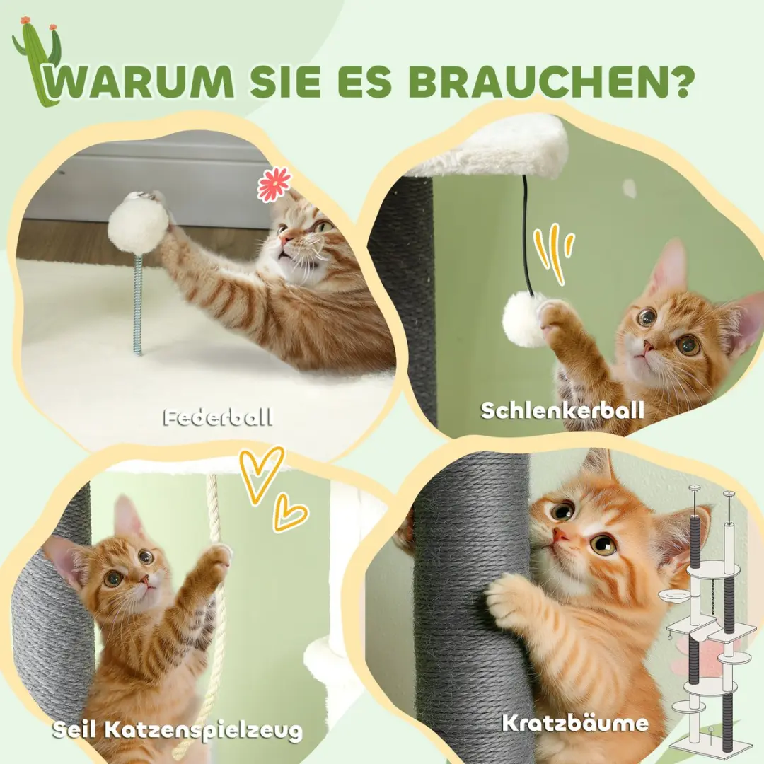 Pawhut Kratzbaum Polyester 60x44x225-255cm - 6 Ligplekken - Wit