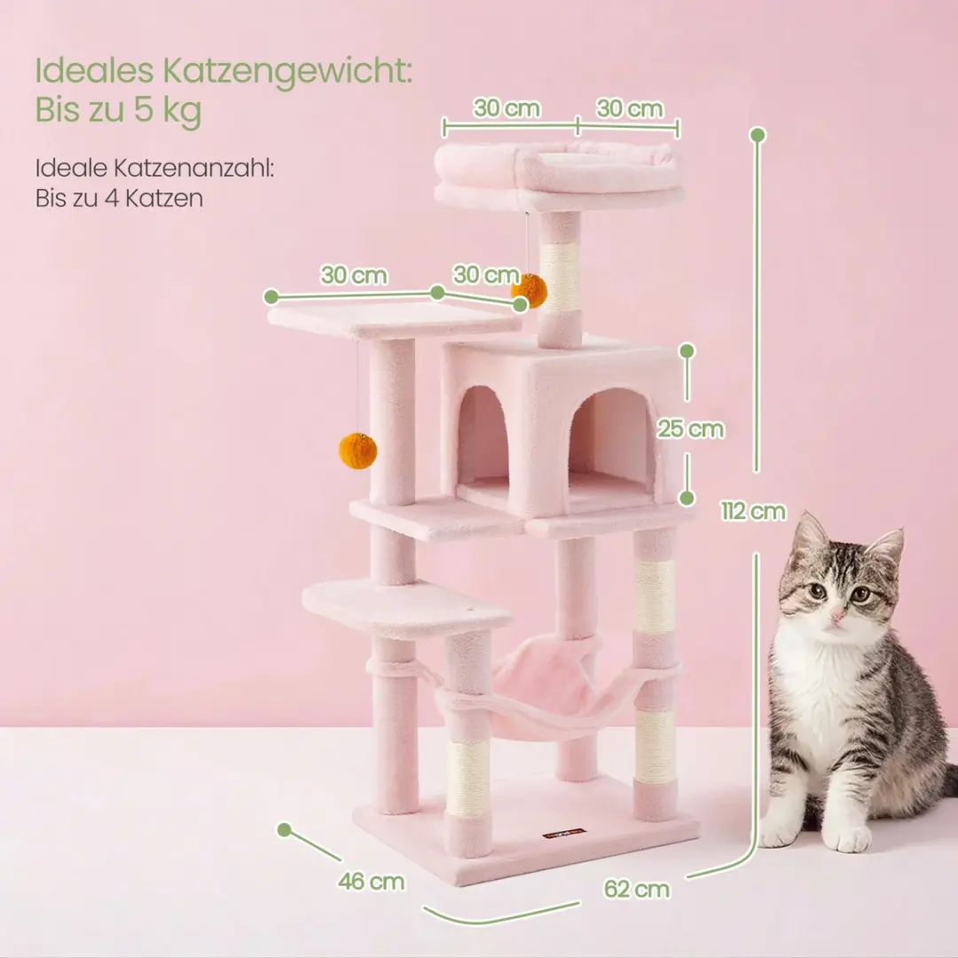 Songmics Krabpaal Kattenboom 4 Niveaus - Roze