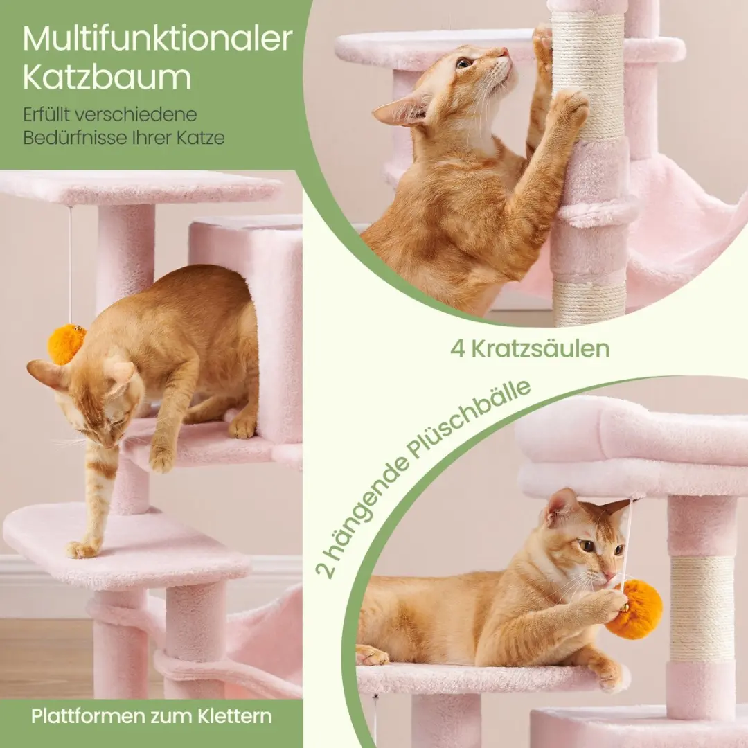 Songmics Krabpaal Kattenboom 4 Niveaus - Roze