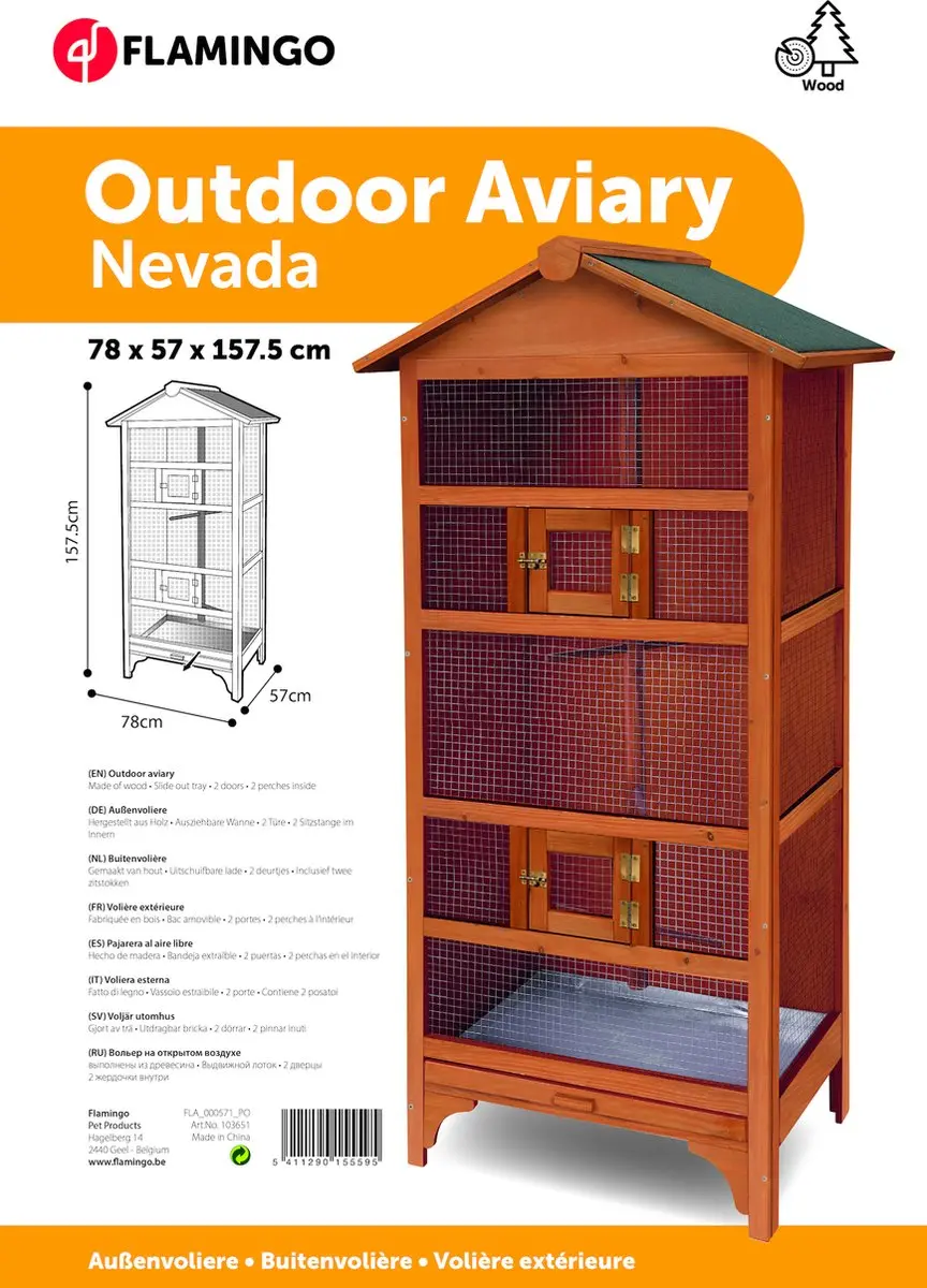 Flamingo Nevada Volière Hout - 78x57x157,5cm - Bruin