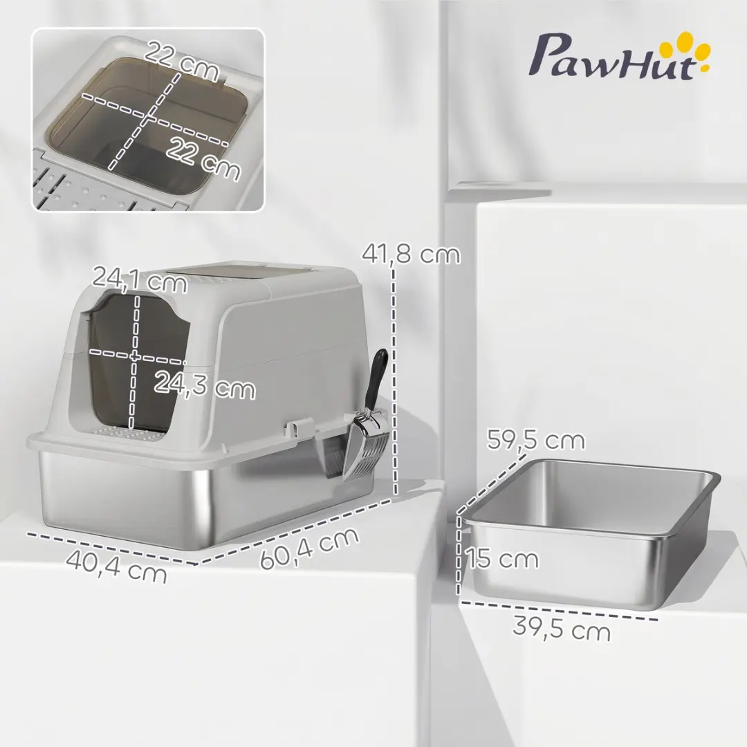 Pawhut Kattenbak met accessoires - 60x40cm - Hellgrijs