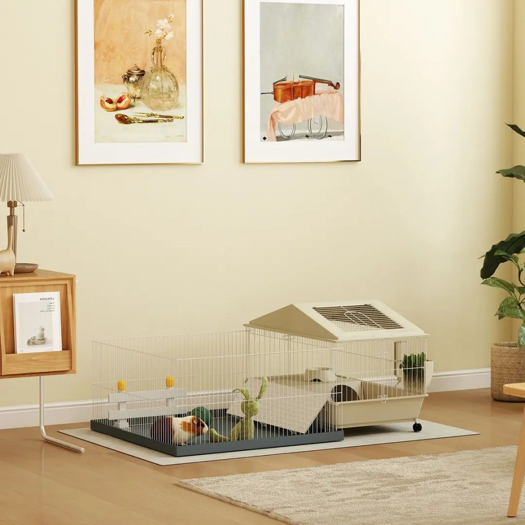 Pawhut Kooi voor kleine dieren 108x71x57cm - Beige