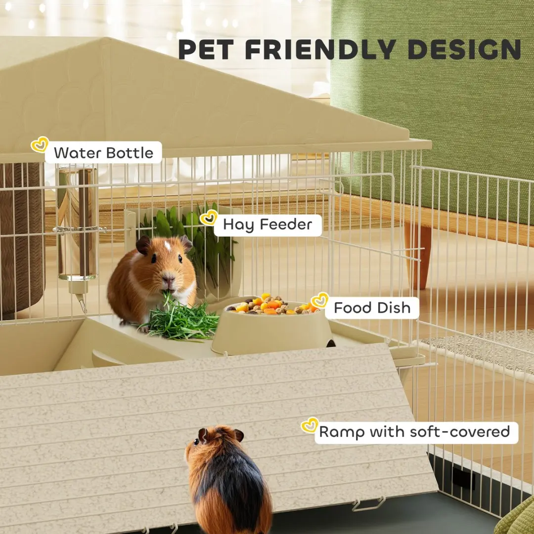 Pawhut Kooi voor kleine dieren 108x71x57cm - Beige