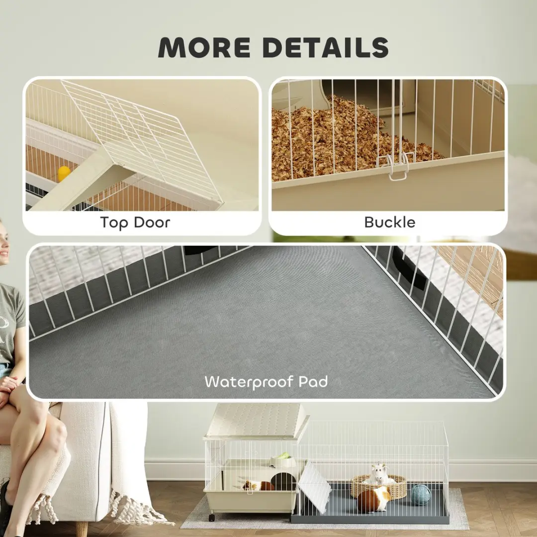 Pawhut Kooi voor kleine dieren 108x71x57cm - Beige