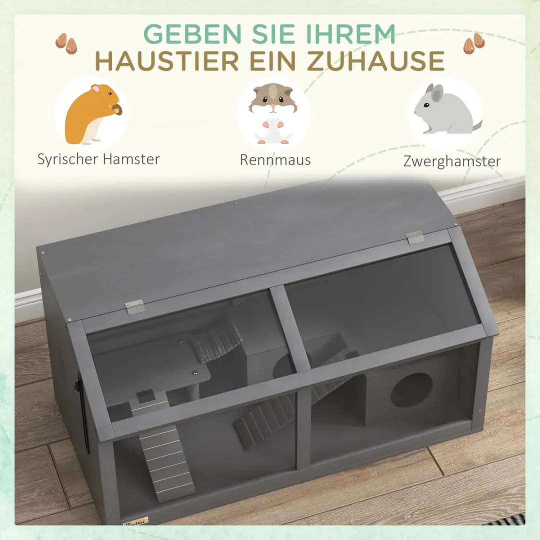 Pawhut Hamsterkooi Staand - Donkergrijs