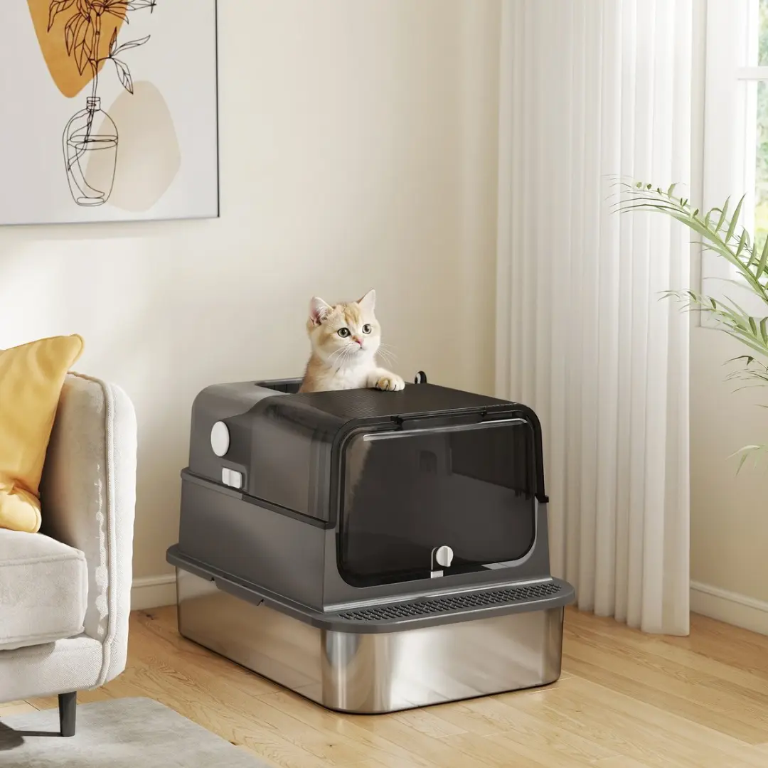 Pawhut Kattenbak RVS 70L - 70x50x46,5cm - Zwart