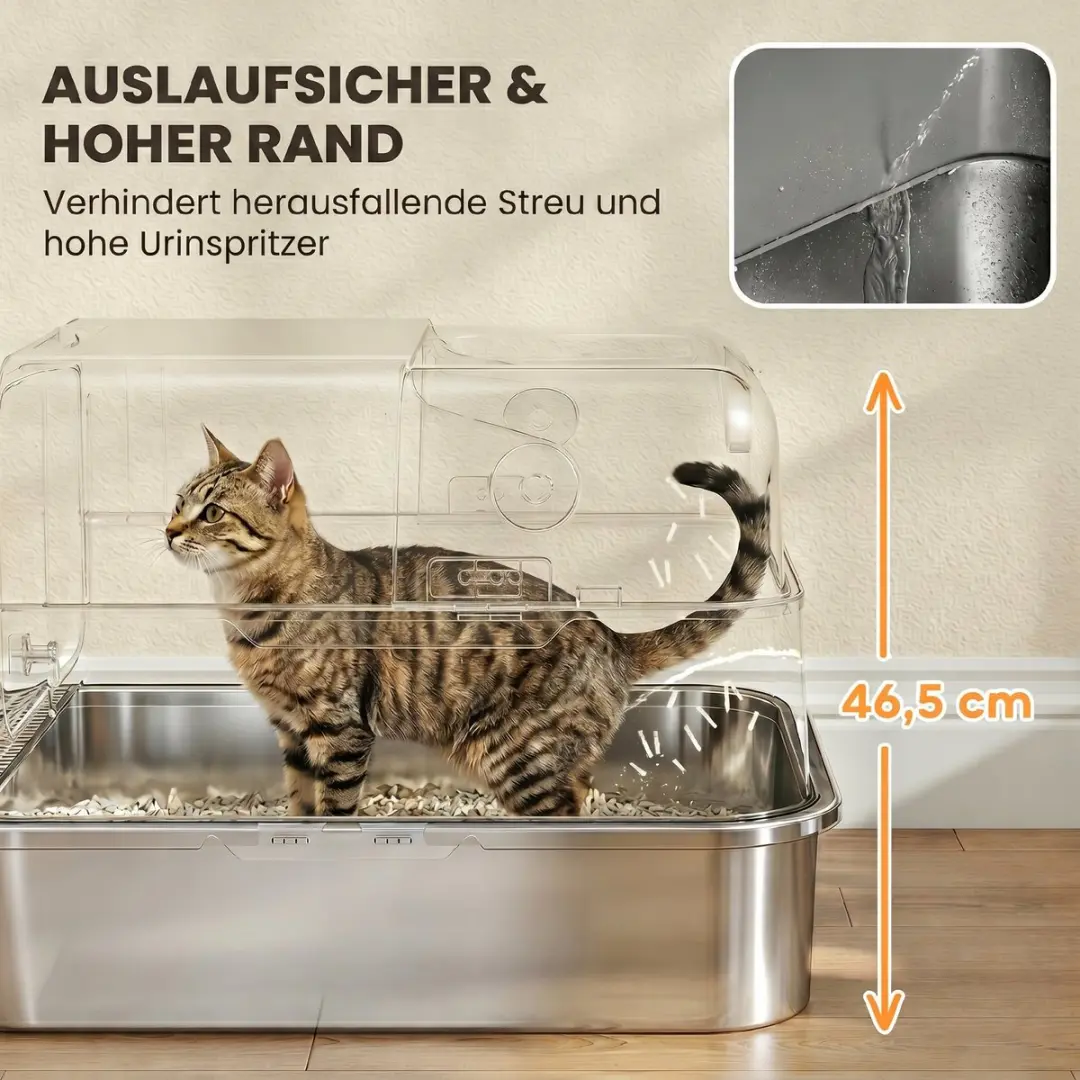 Pawhut Kattenbak RVS 70L - 70x50x46,5cm - Zwart