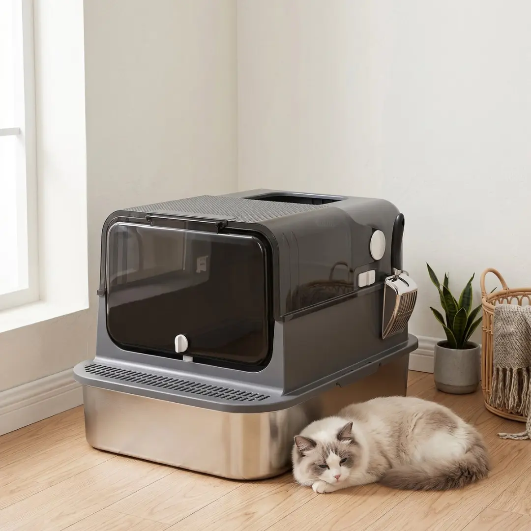 Pawhut Kattenbak RVS 70L - 70x50x46,5cm - Zwart