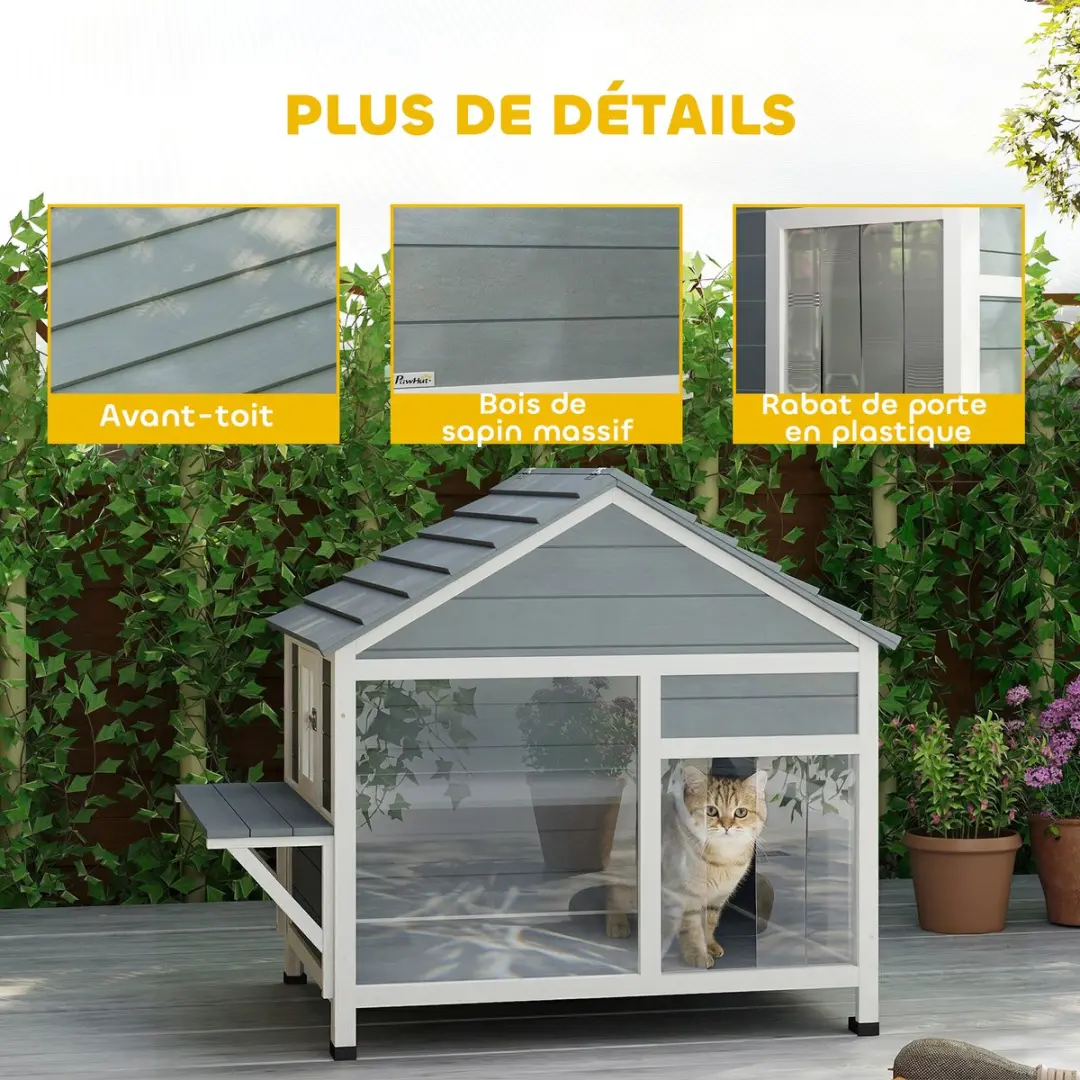 Pawhut Kattenhuis Vurenhout - 101x72,5x81cm Grijs