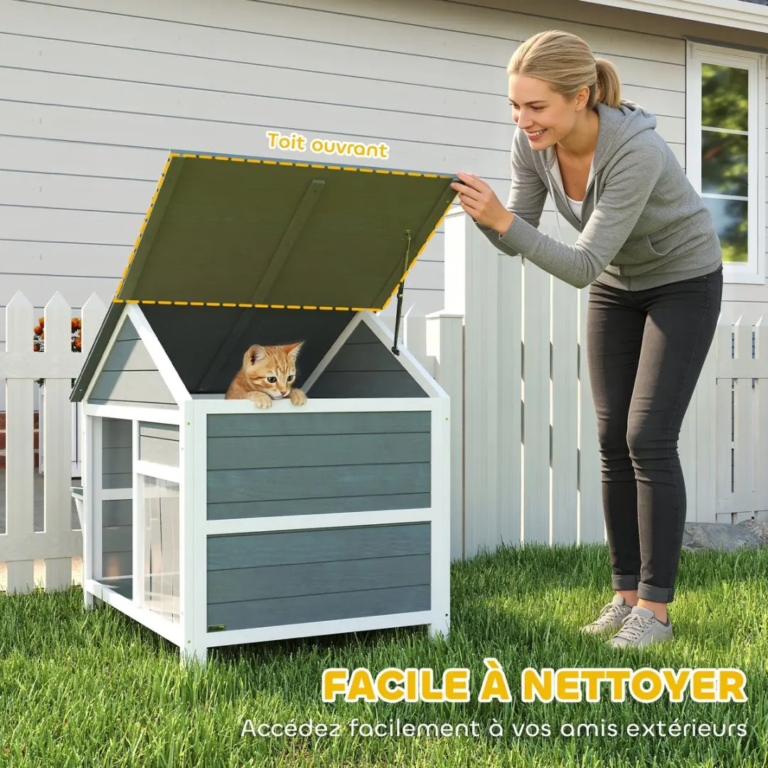 Pawhut Kattenhuis Vurenhout - 101x72,5x81cm Grijs
