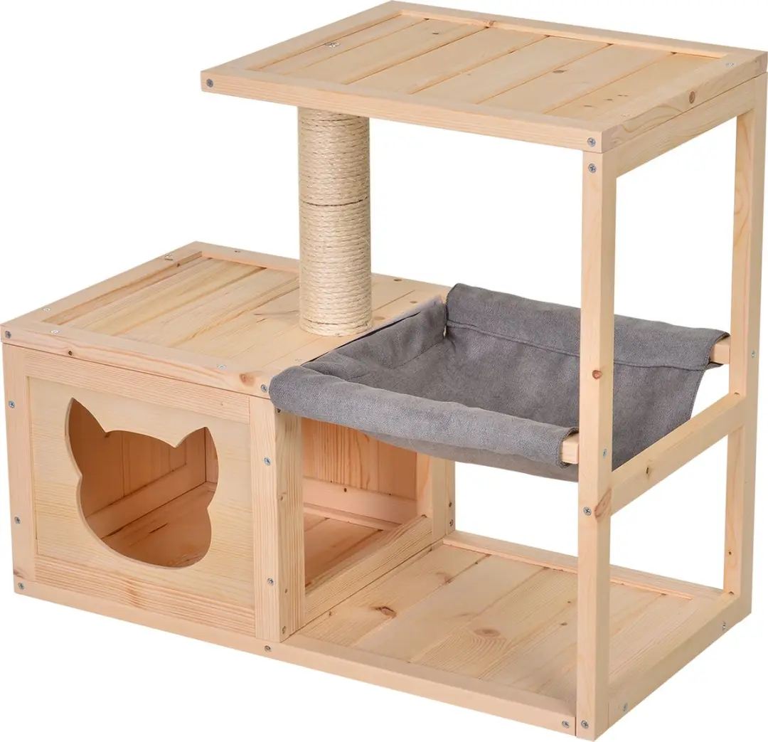 Pawhut Kattenhuis met Hangmat en Sisalstam