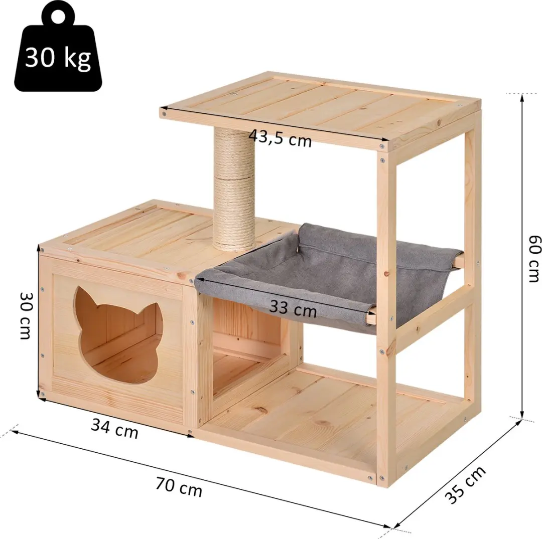 Pawhut Kattenhuis met Hangmat en Sisalstam - Natuurlijk
