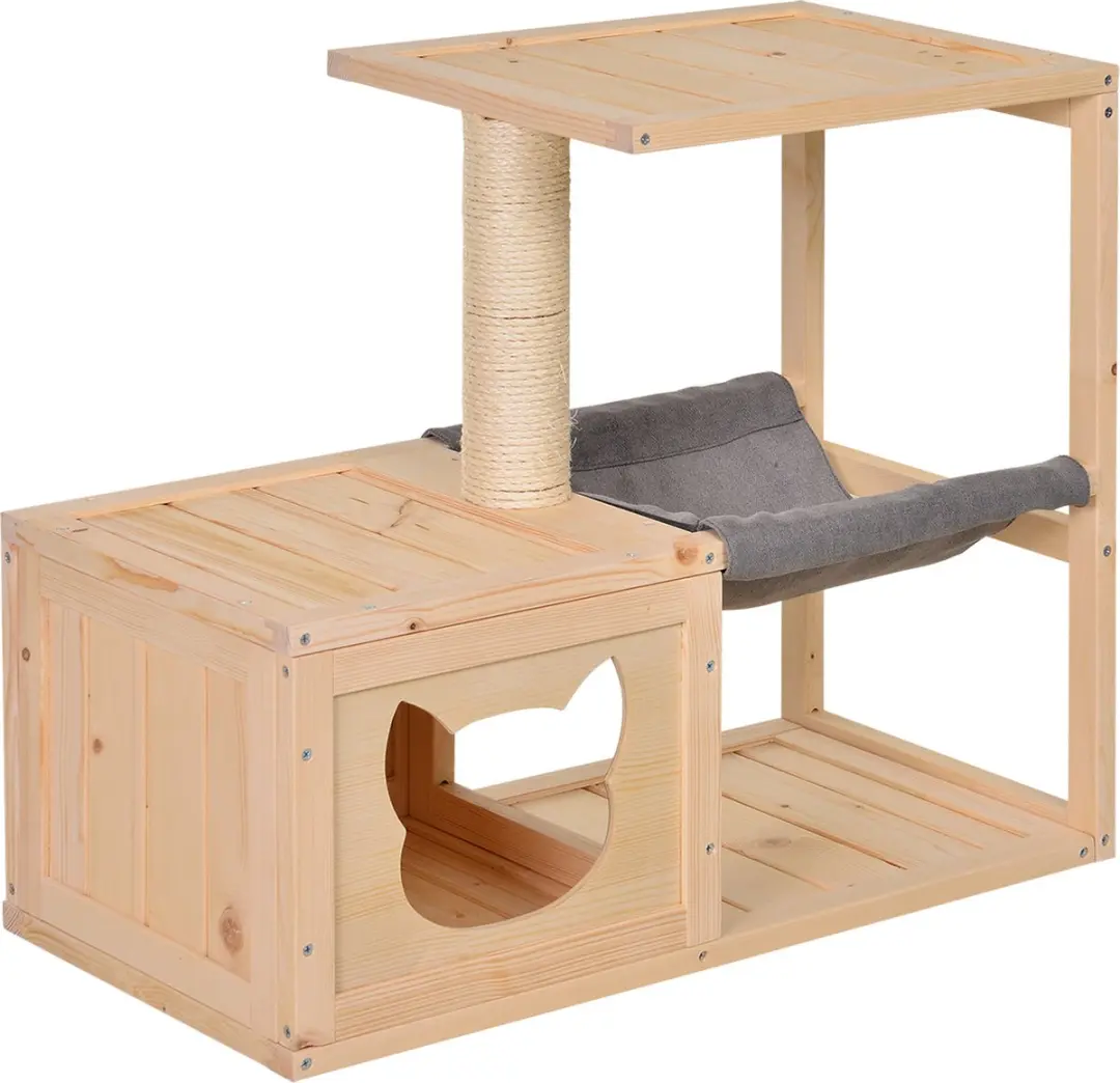 Pawhut Kattenhuis met Hangmat en Sisalstam - Natuurlijk