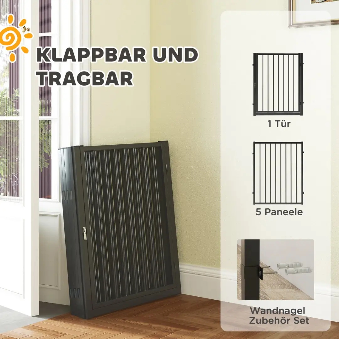 Pawhut Puppyrent 6-delig 76cm - Zwart