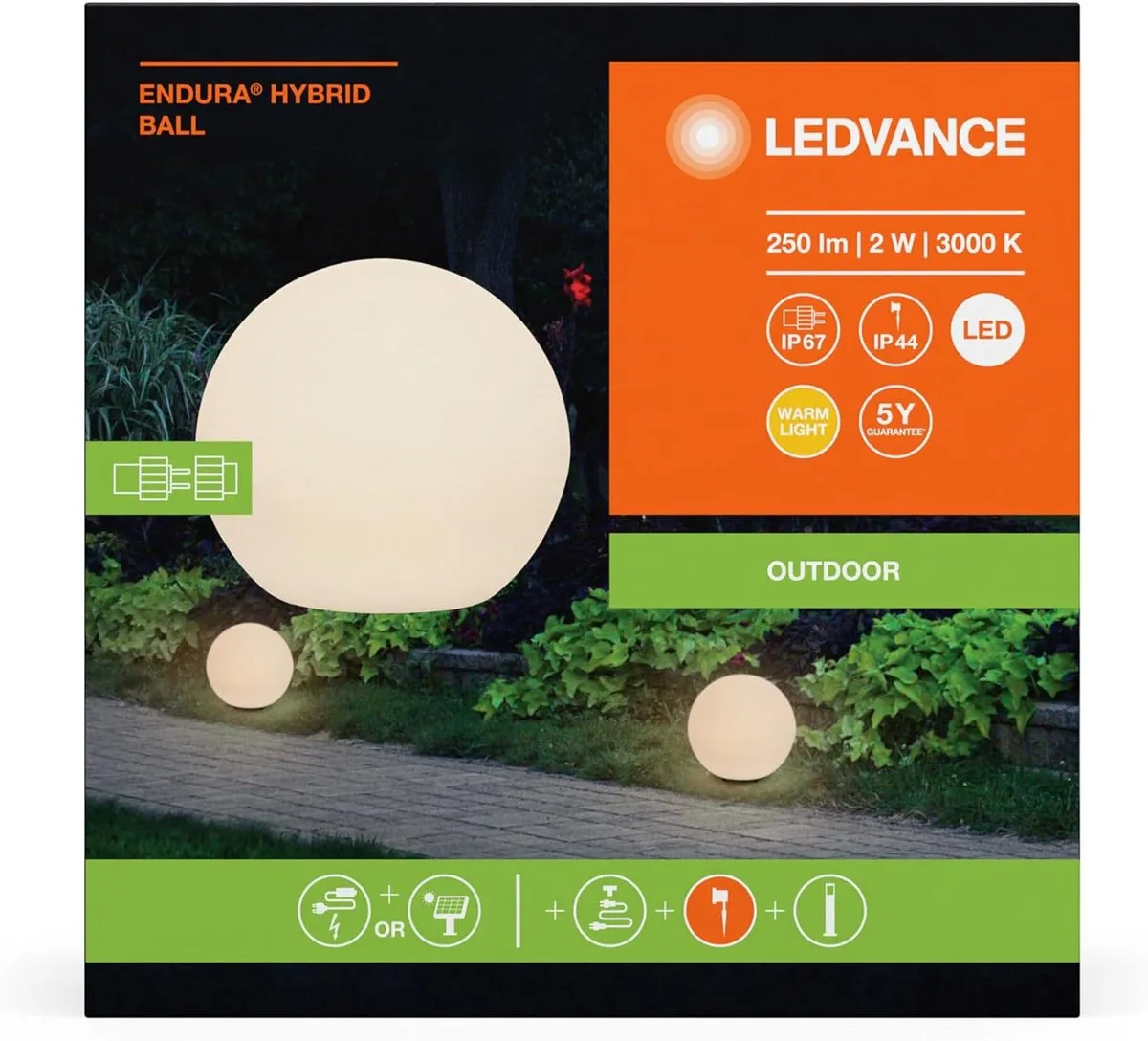LEDVANCE Endura Hybrid Ball Buitenlantaarn 2W - 180lm - Wit - afbeelding 6 van 6