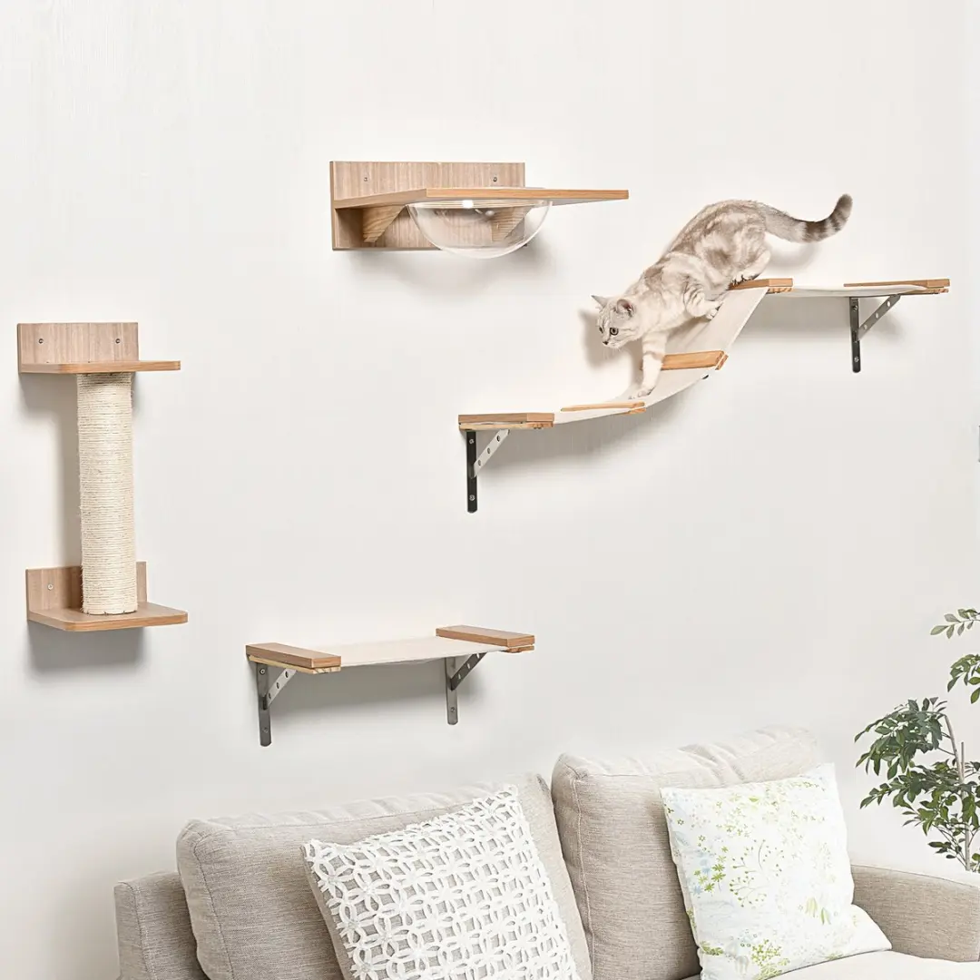 Pawhut Kattenklimmuur Lichtbruin - 4 Delen Ø30cm