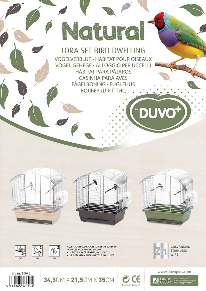 DuvoPlus Vogelkooi Natural Lora Set - 3 Stuks Gemengde Kleuren