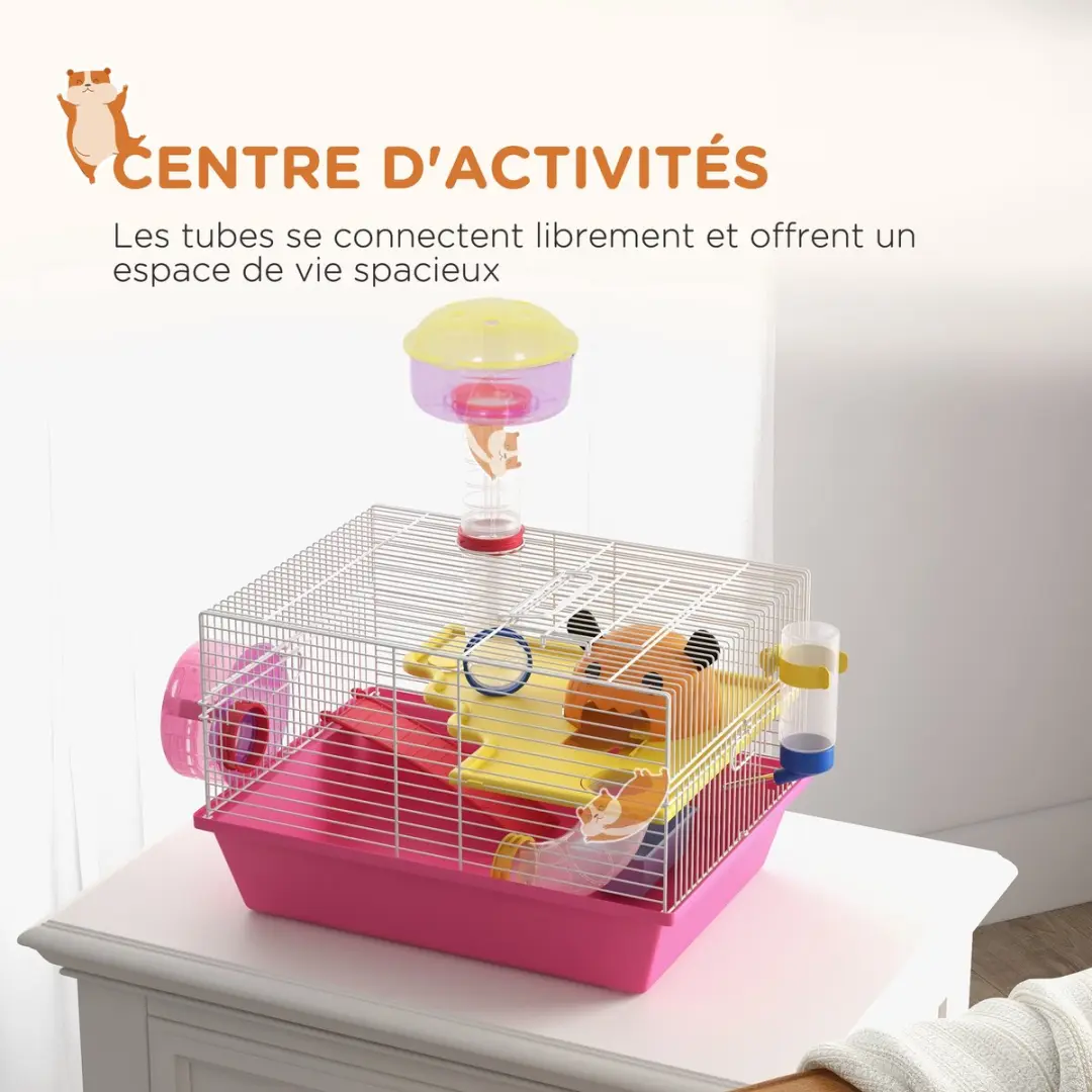 Pawhut Hamsterkooi 34x27x25cm - Roze - afbeelding 6 van 6