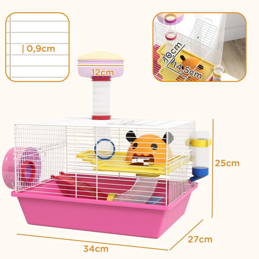 Pawhut Hamsterkooi 34x27x25cm - Roze