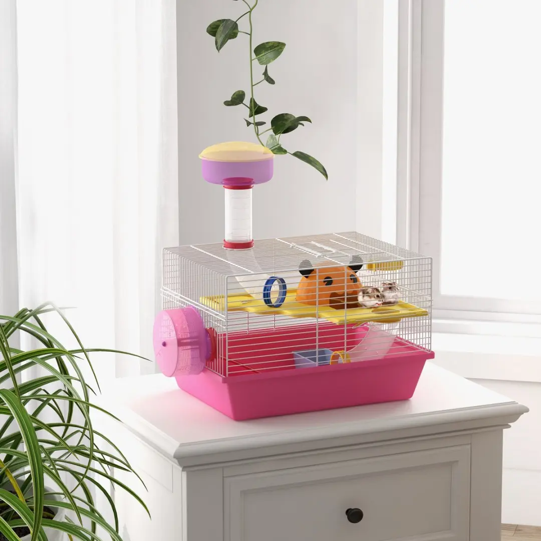 Pawhut Hamsterkooi 34x27x25cm - Roze