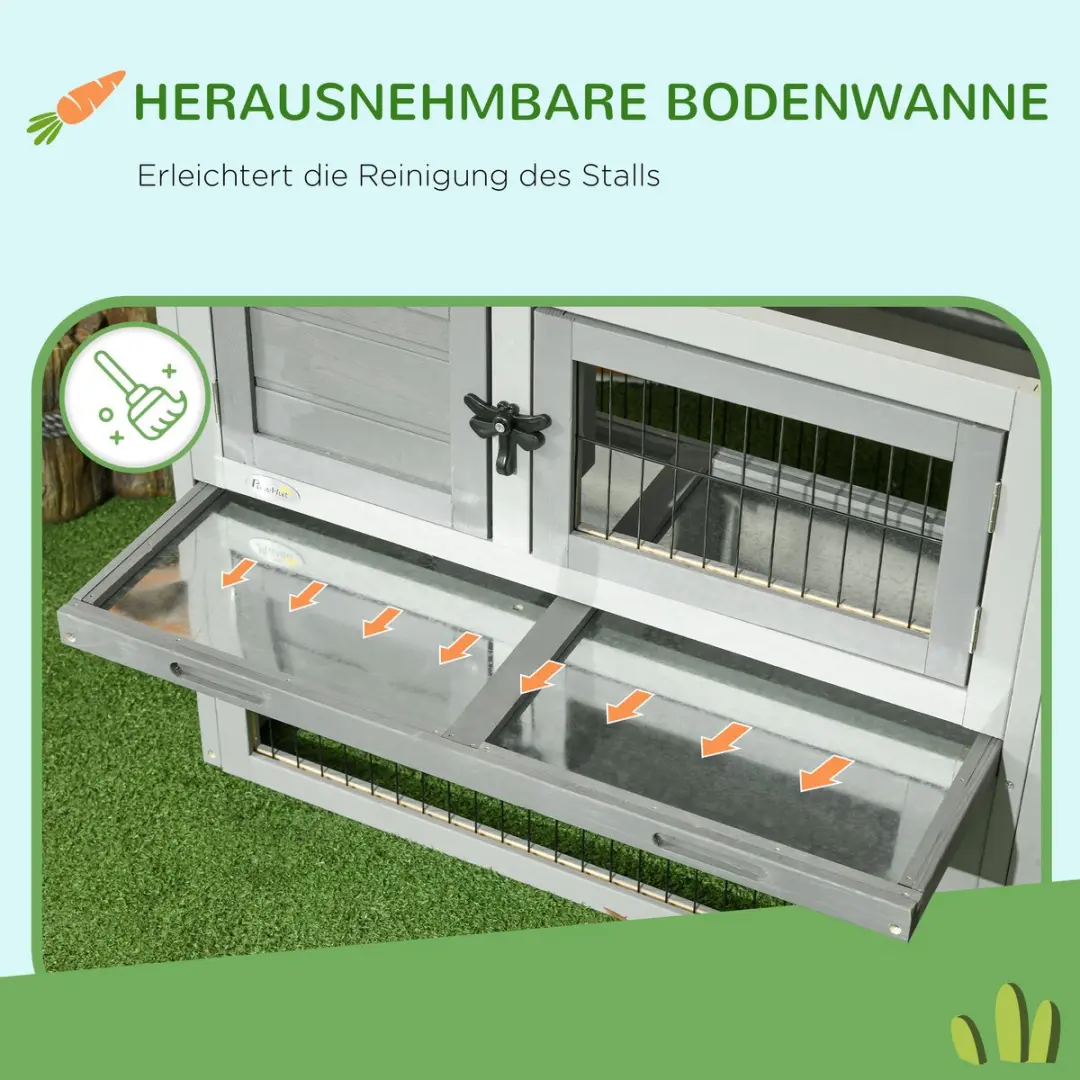 Pawhut Hasenstall 2-Ebenen - 150x52x68cm - Tannenhout - Grau - afbeelding 6 van 6
