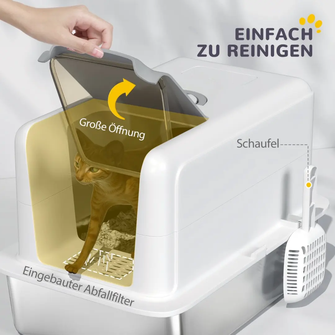 Pawhut Kattenbak met deksel - Edelstalen bak 6 kg - Wit