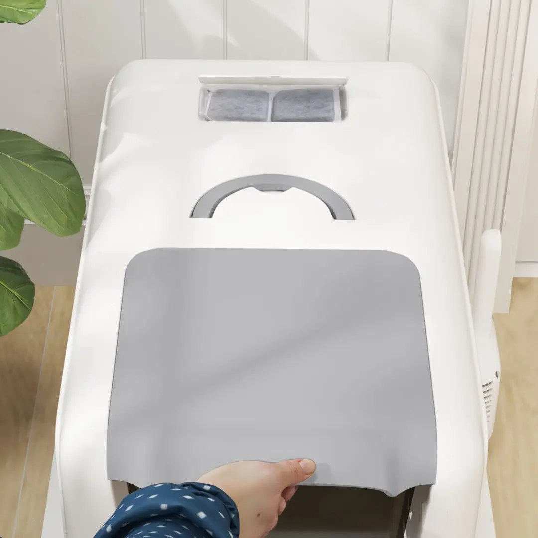 Pawhut Kattenbak met deksel - Edelstalen bak 6 kg - Wit