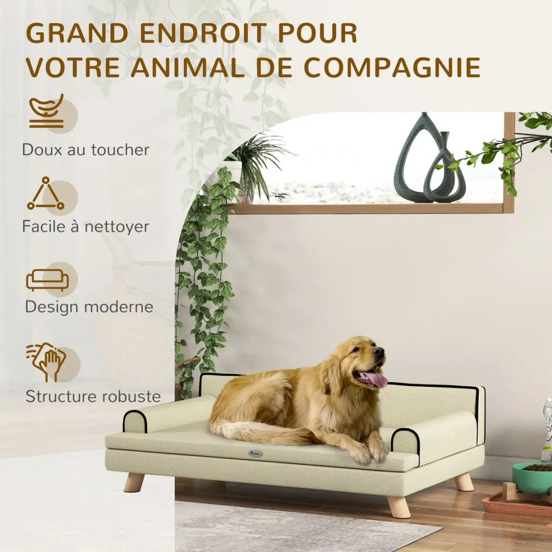Pawhut Huisdierenbank Beige - 100x62x32cm - afbeelding 6 van 6