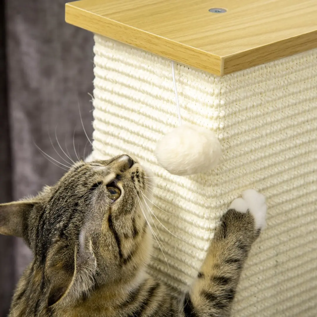 Pawhut Kratzbaum 80cm - Sisal Krabpaal Katten - Eik/Crèmewit