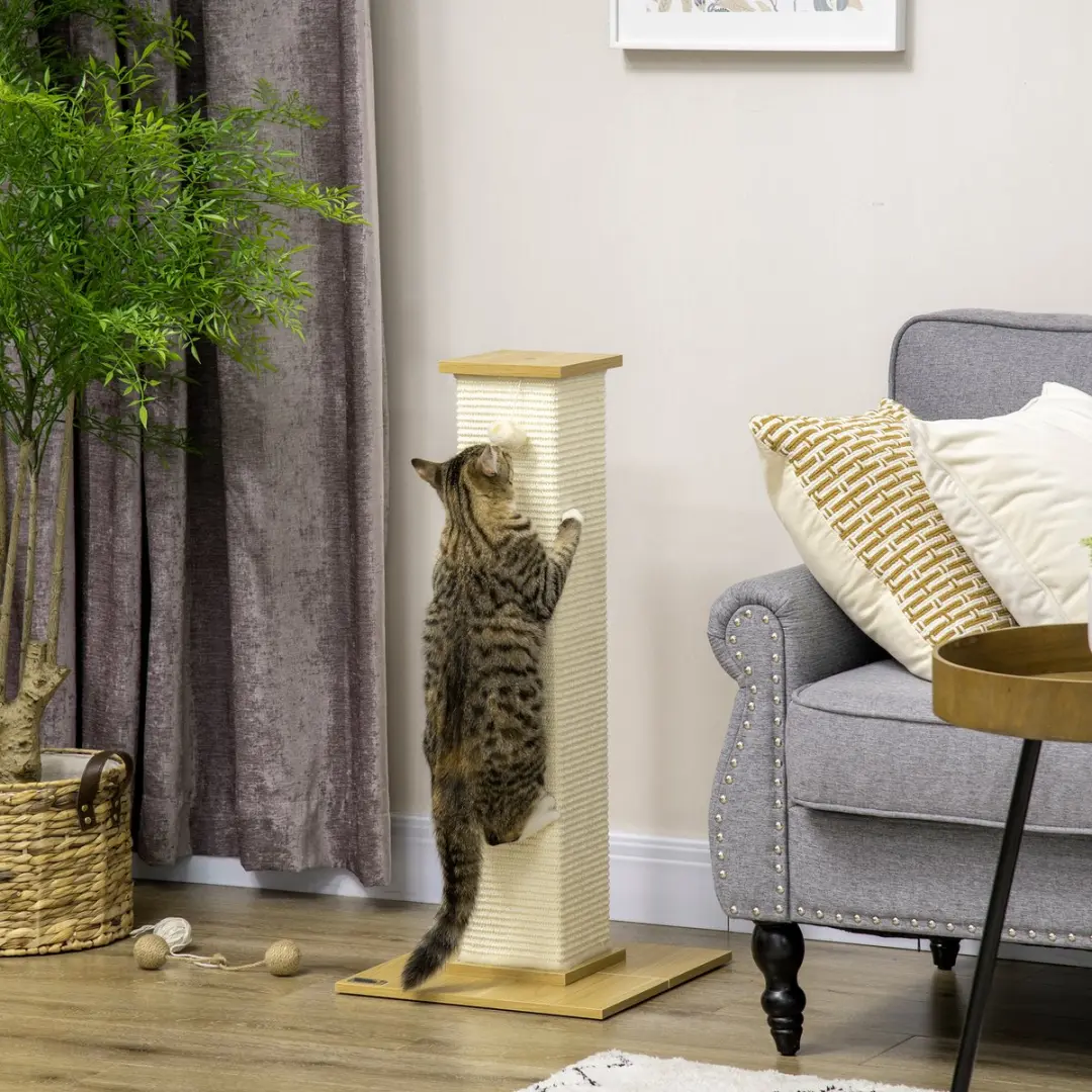 Pawhut Kratzbaum 80cm - Sisal Krabpaal Katten - Eik/Crèmewit