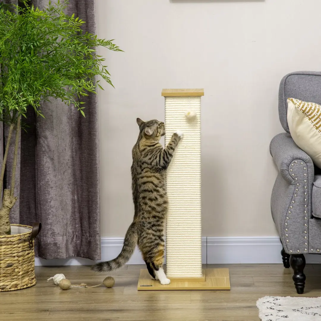 Pawhut Kratzbaum 80cm - Sisal Krabpaal Katten - Eik/Crèmewit