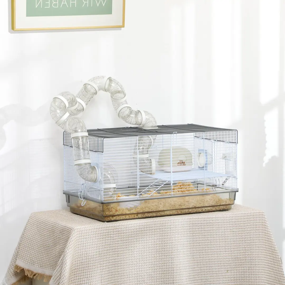 Pawhut Hamsterkooi Staaldraad 58x32x31cm - Grijs