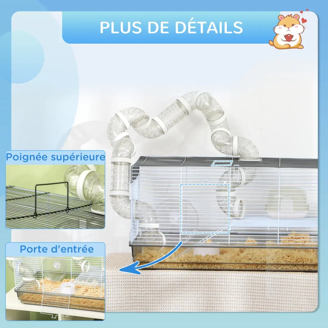 Pawhut Hamsterkooi Staaldraad 58x32x31cm - Grijs - afbeelding 6 van 6