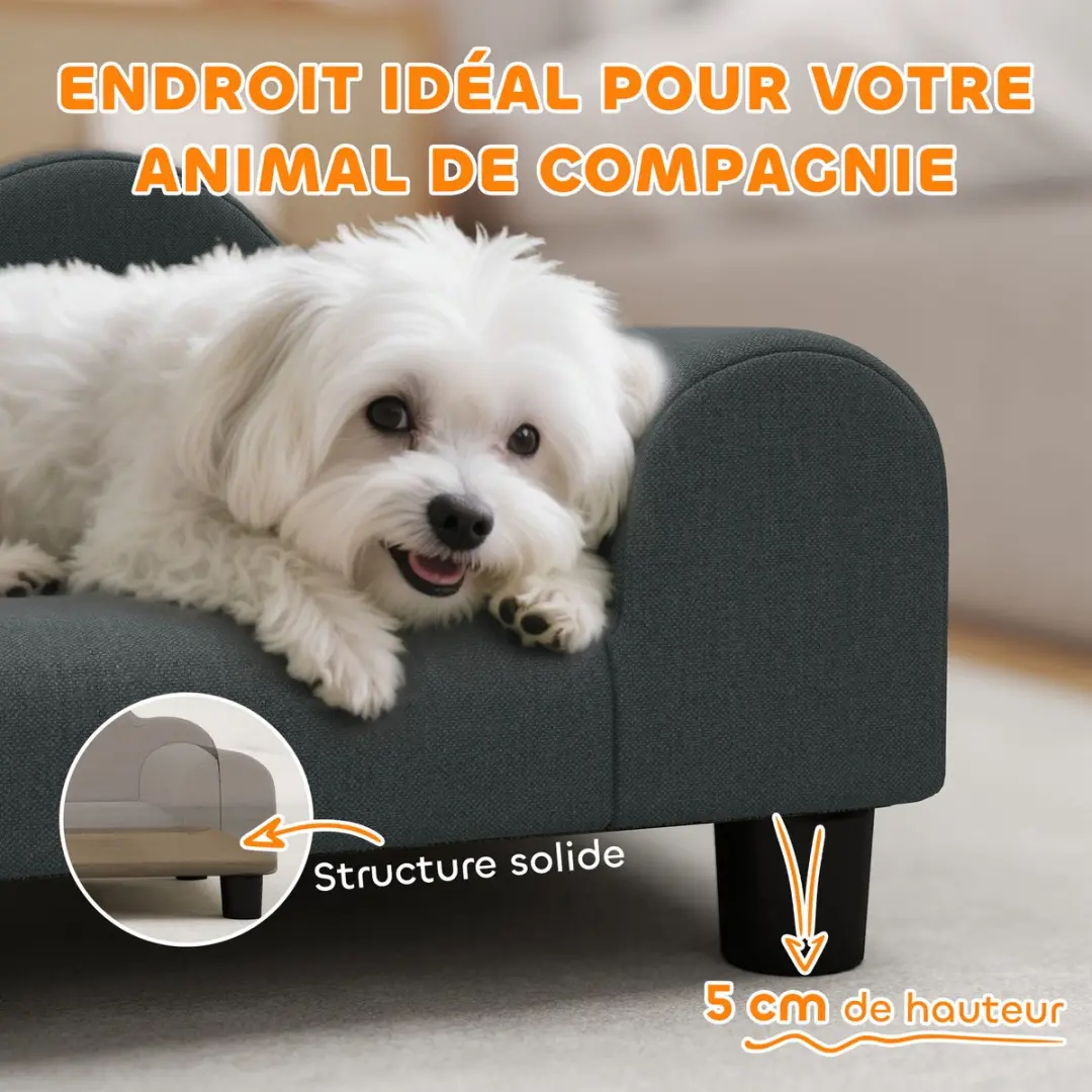 Pawhut Huisdierensofa 66x42x28,5cm - Grijs