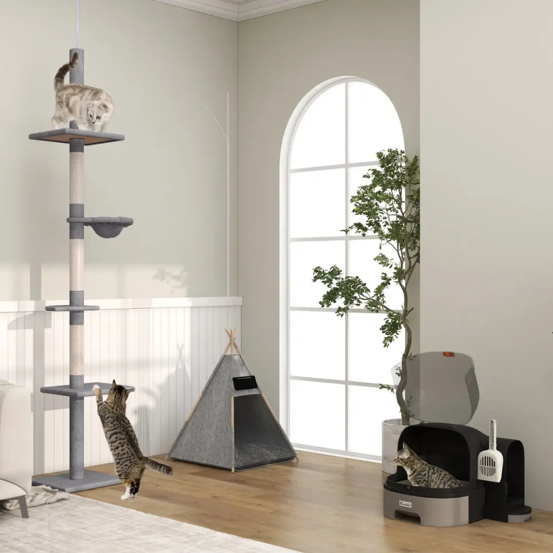 Pawhut Kattenbak 52x60x42cm - inkl. Deckel & Schaufel - Grijs