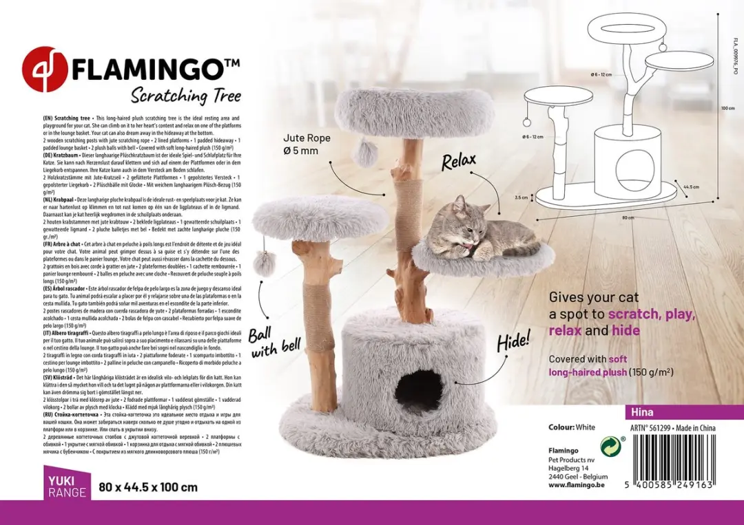 Flamingo Hina Krabpaal - 80x44,5x100cm - 3 Niveaus - Wit