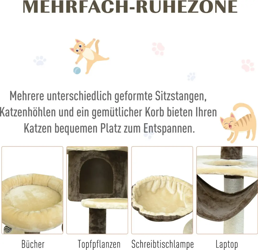 Pawhut Krabpaal Kattenboom D2-0027 - 6 Niveaus - 3 Ligplekken