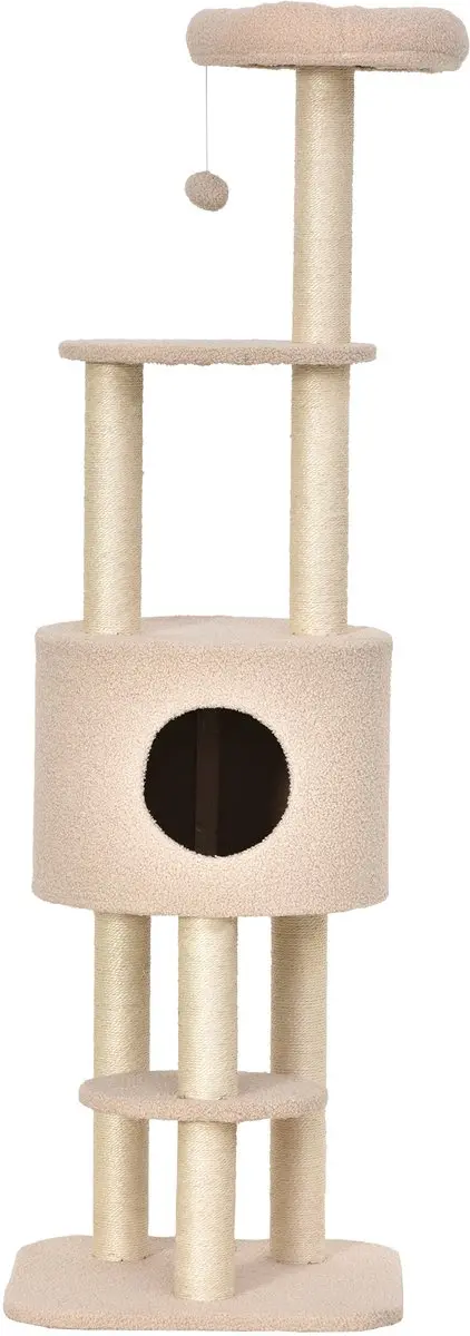Pawhut Kattenkrabpaal Hout 45x40x148cm Beige