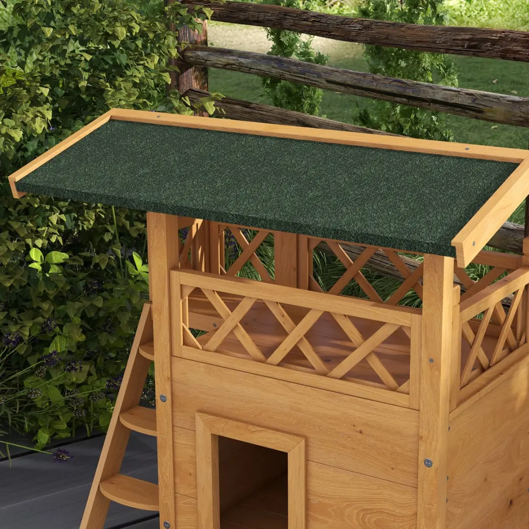 Pawhut Kattenhuis met Trap - 77x50x73cm Sparrenhout