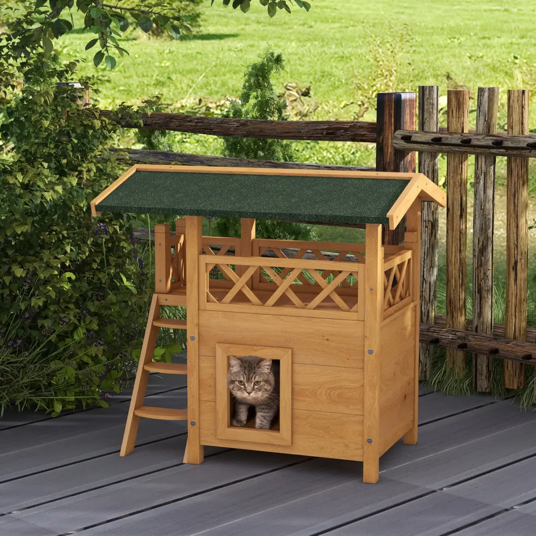 Pawhut Kattenhuis met Trap - 77x50x73cm Sparrenhout